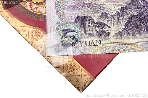 Image of Chinese lucky money red envelope and Yuan