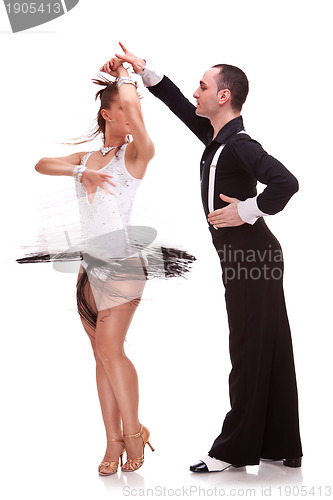 Image of salsa dancing couple on white background