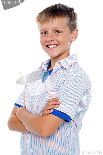 Image of Handsome confident kid posing in style