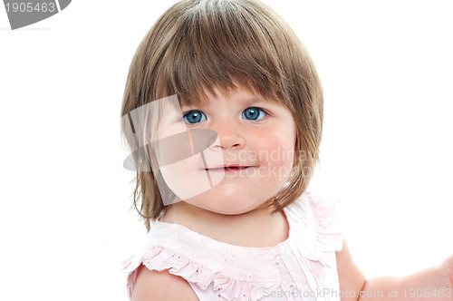 Image of Closeup shot of a chubby female kid with blue eyes