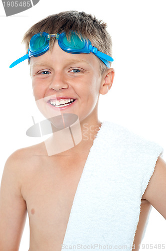 Image of Closeup of champion swimmer boy