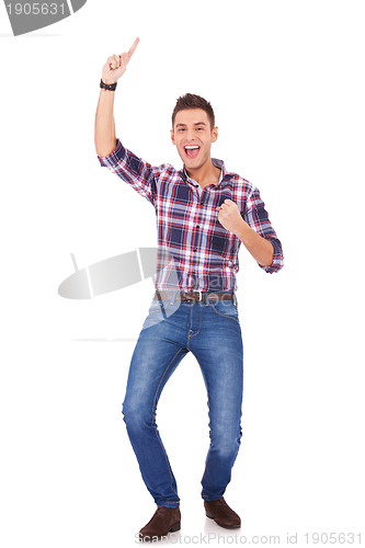 Image of happy casual man celebrating his success