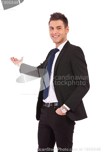 Image of Happy business man presenting
