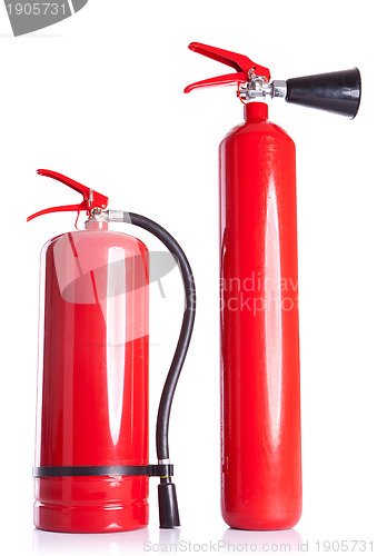 Image of two  fire extinguishers on white