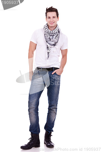 Image of young casual man wearing boots