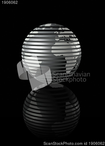 Image of silver glossy globe on black background