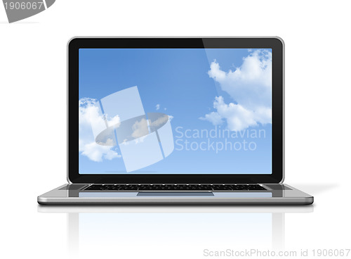 Image of Laptop computer with sky screen isolated on white