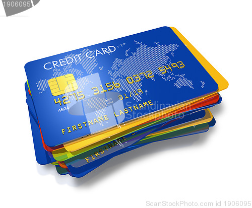 Image of stack of multi colored credit cards