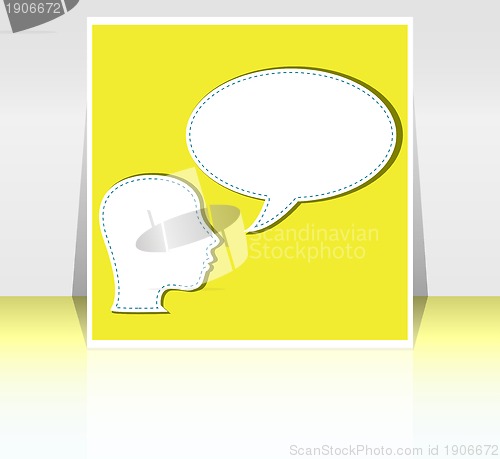 Image of mid adult business man talk in blank speech bubble - background