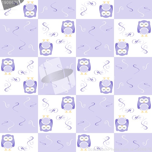 Image of Cute blue seamless owl background patten for kids in vector