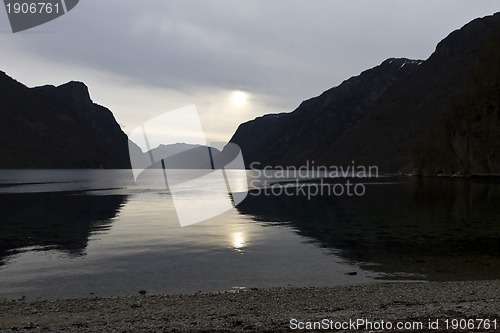 Image of evening view over fjord in norway
