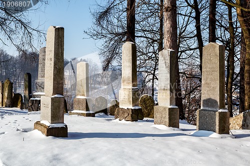 Image of forgotten and unkempt Jewish cemetery with the strangers