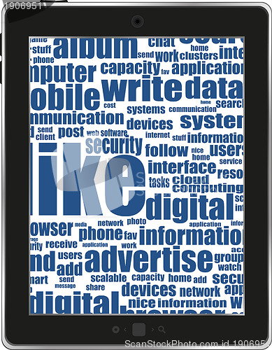 Image of Business and financial words on tablet pc screen. Vector