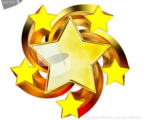 Image of set of six shiny gold stars in motion