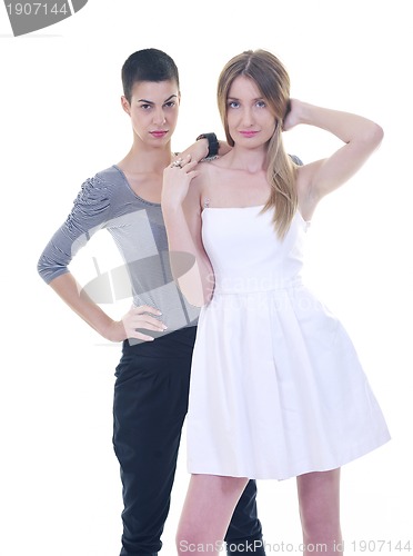 Image of two happy girl's portrait isolated on white background