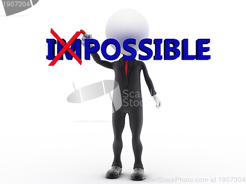 Image of Businessman turning the word impossible into possible on white b