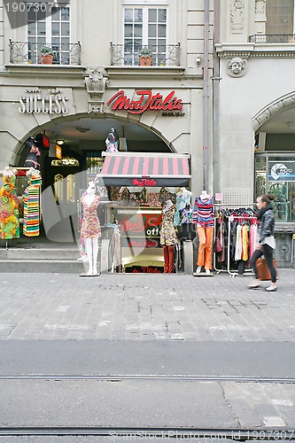 Image of BERN, SWITZERLAND-APRIL 30: Basement stores concept lining the s