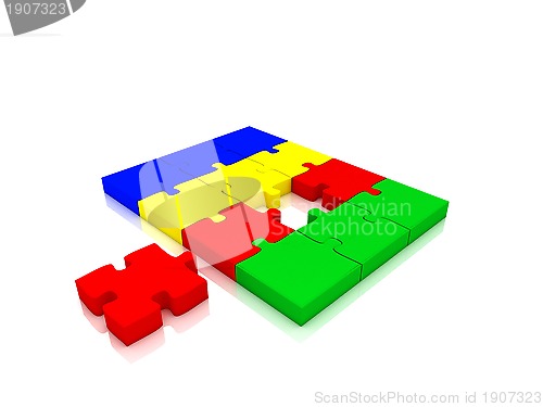 Image of illustration of piece of jigsaw puzzle showing business content 