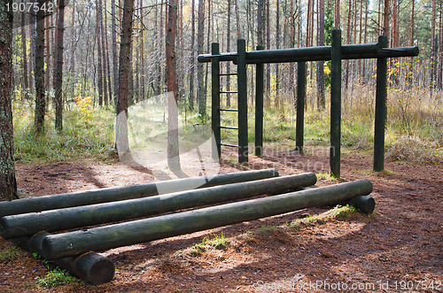 Image of Exercise equipment  of logs  in a forest park