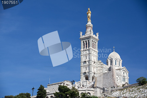 Image of Famous Notre-Dame-de-la-Garde on the hill in Marseille