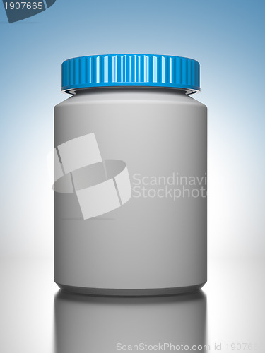 Image of Pill Bottle on Blue Background.