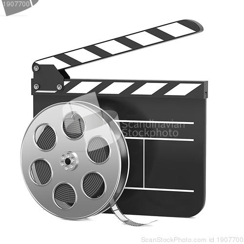 Image of Clapboard and Film Reel with Film.