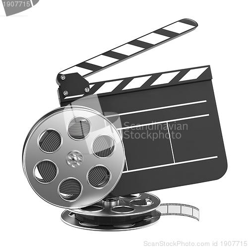 Image of Clapboard and Film Reel with Film.