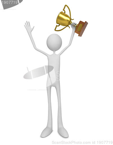Image of Winner. Man Celebrating with Trophy.