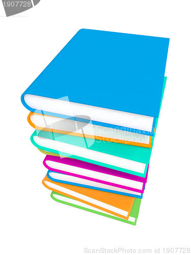 Image of Stack of Colorful Books on White Background.