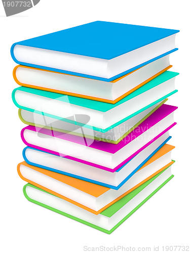 Image of Stack of Colorful Books on White Background.