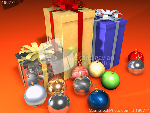 Image of gift boxes with Christmas balls