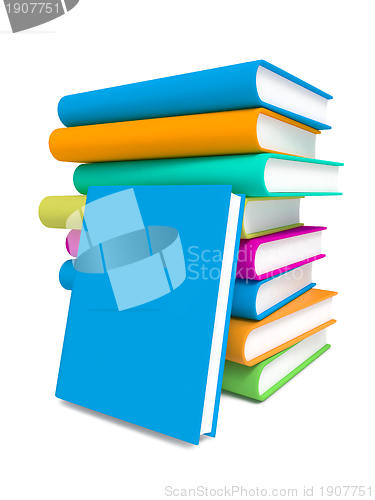 Image of Stack of Colorful Books on White Background.