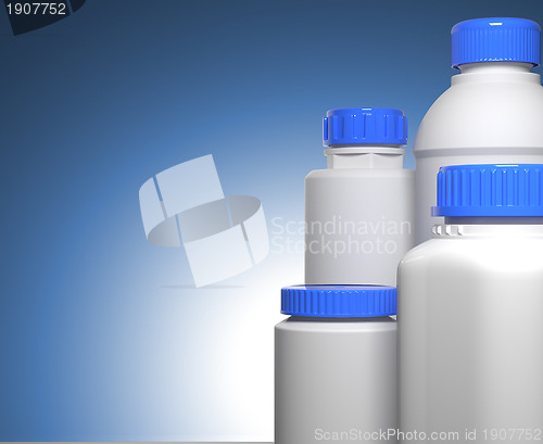 Image of Pill Bottles on Blue Background.
