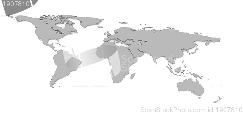 Image of 3D World Map on White Background.