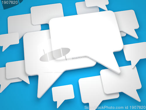Image of Blank Speech Bubble on Blue Background.