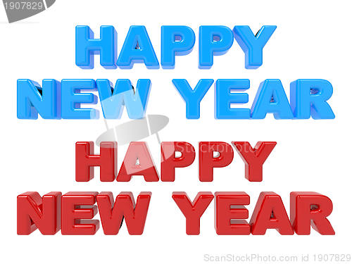 Image of Happy New Year, 3D Text Red and Blue.