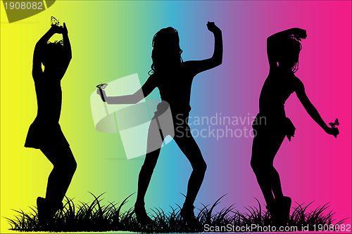 Image of Silhouette happy girls