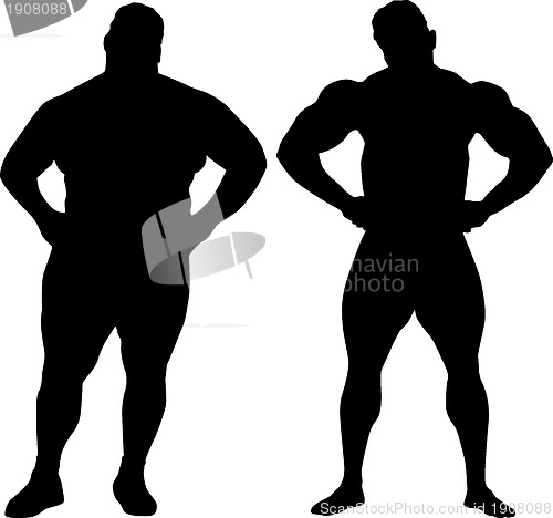 Image of Silhouettes of bodybuilder and fat man