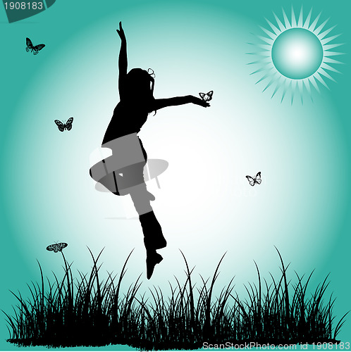 Image of Silhouette jump girl