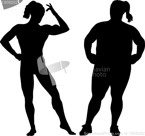 Image of Silhouettes of bodybuilder and fat woman