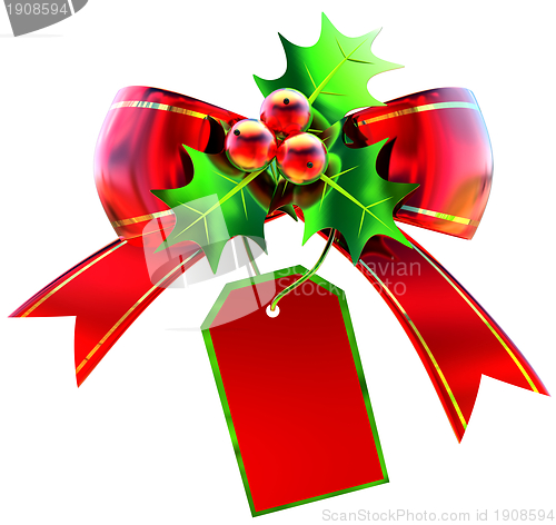 Image of Red Christmas bow with label