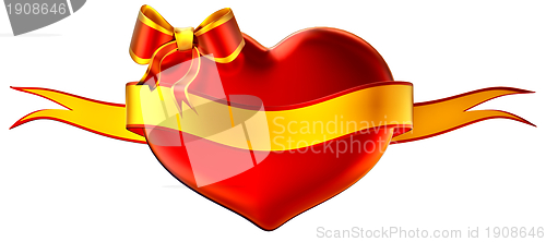 Image of 3D heart with bow and golden ribbon