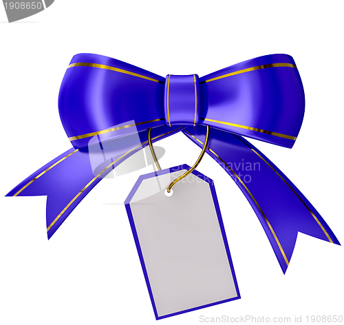 Image of Blue Christmas bow with label