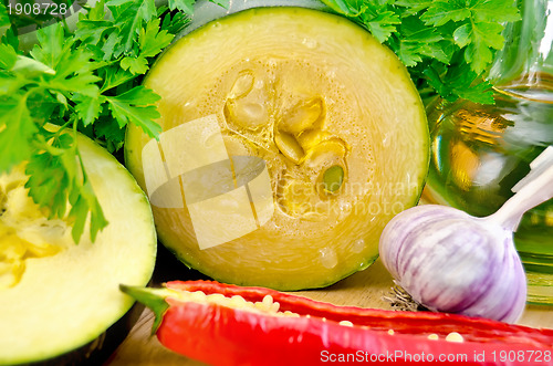 Image of Zucchini with vegetables and oil