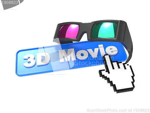 Image of Web Button with Cursor and Anaglyph Glasses.