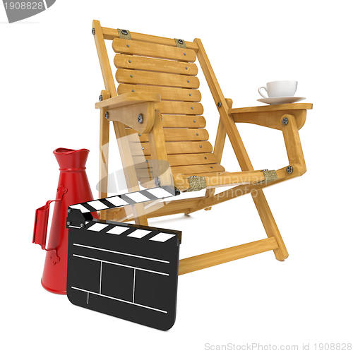 Image of Director's Chair with Clap Board and Megaphone.