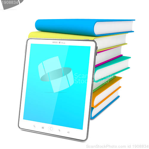 Image of Tablet PC with Books. Education Concept