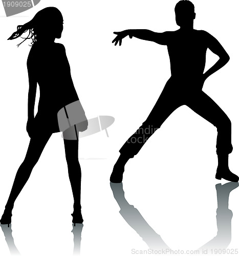 Image of Silhouettes of dancing man and woman