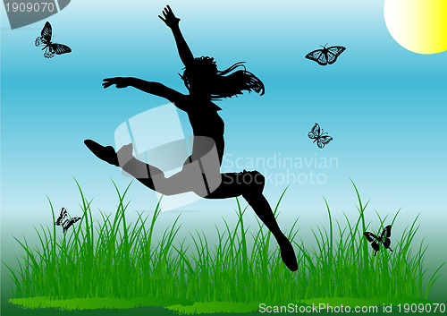 Image of Silhouette jump girl