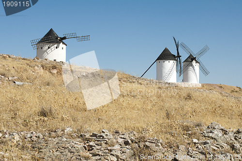 Image of White ancient windmills